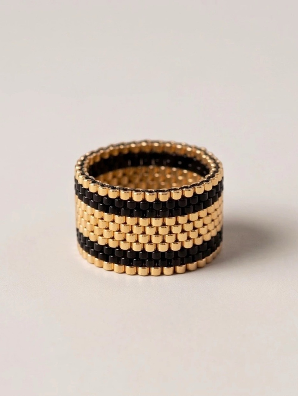 NWT - Atika Loom Golden Noir Beaded Ring - Statement Band Ring